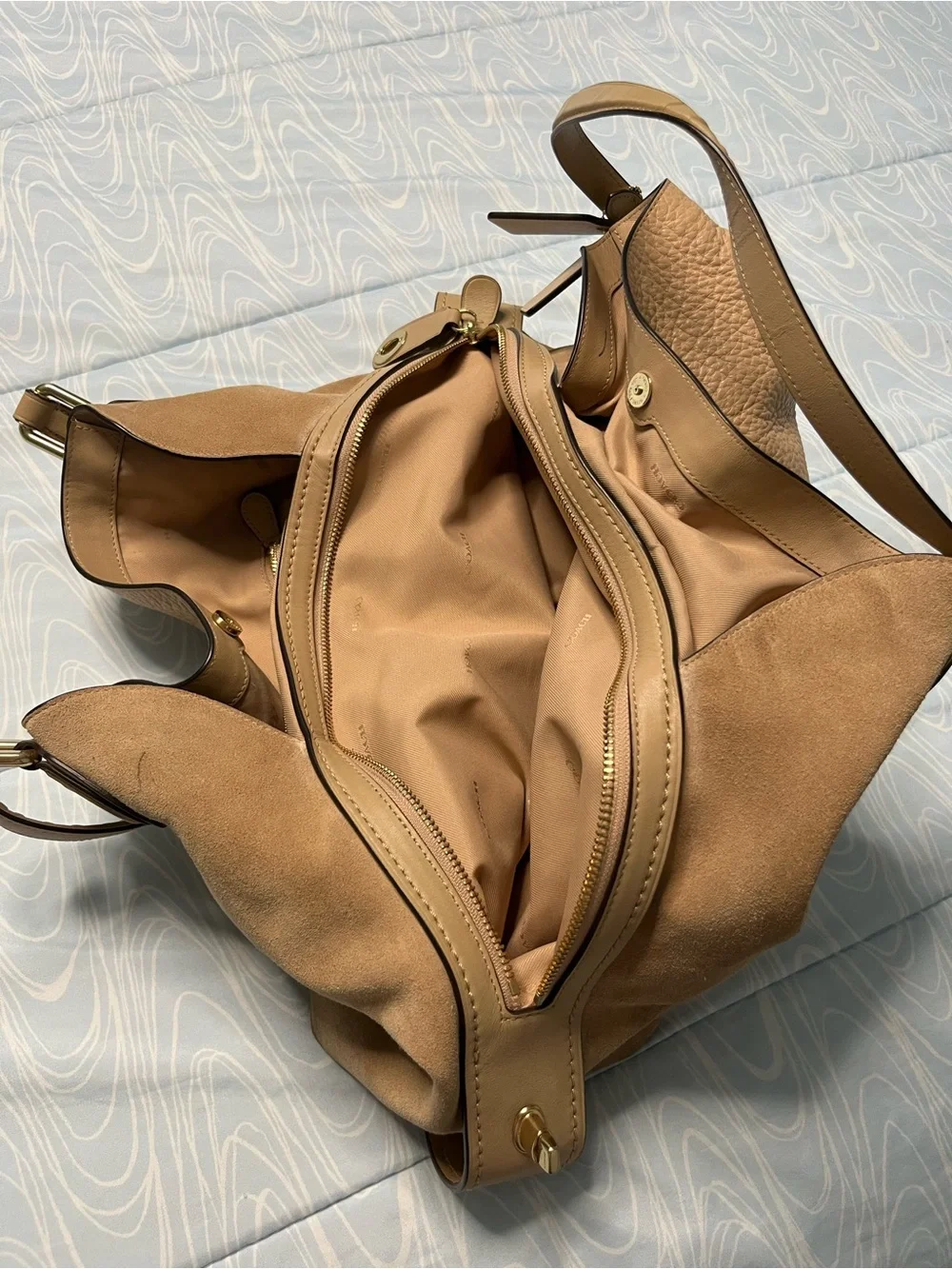 Coach Tan Leather & Suede Shoulder Hobo Bag